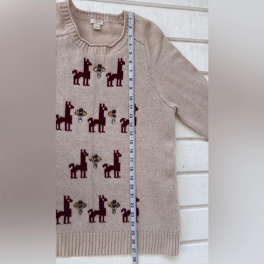 J. Crew Women’s Llama Intarsia Knit Wool Blend Sweater Jewel Embellished Size Lg